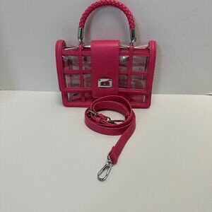 Crossbody Hot Pink Stadium Purse Faux Leather Gold Tone Hardware Braided Handle